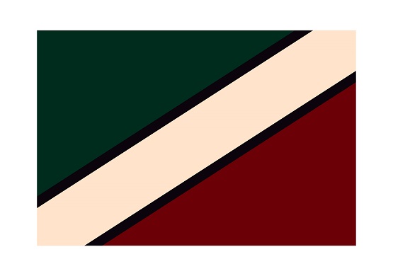 Bandera de la UTS: una franja diagonal color crema, con filetes oscuros, separa un triángulo verde oscuro arriba y uno vino tinto abajo.